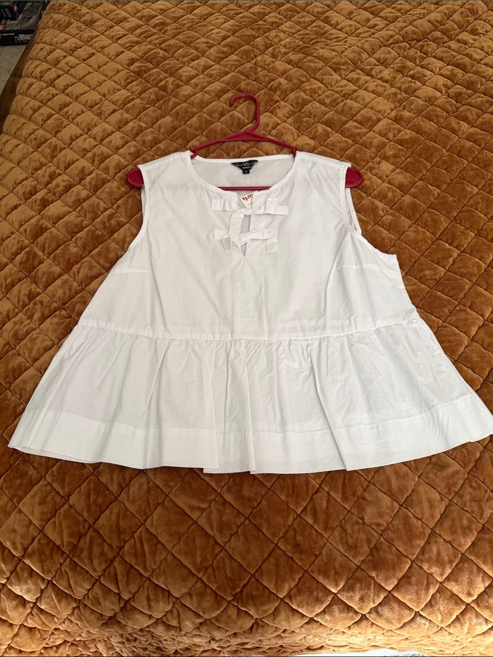 White Sleeveless Peplum Bow-Accent Blouse - Women